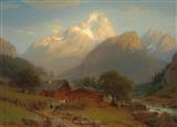 Late afternoon on the Alm by 
																	Johann Jakob Vollweider